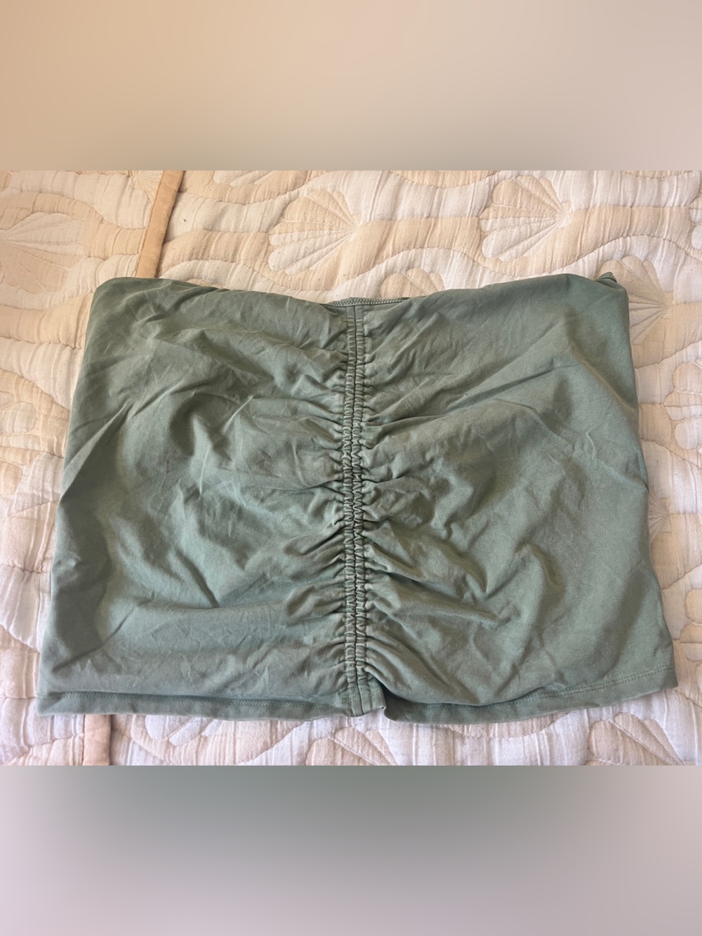 Sage Green Ruched Cotton Tube Top